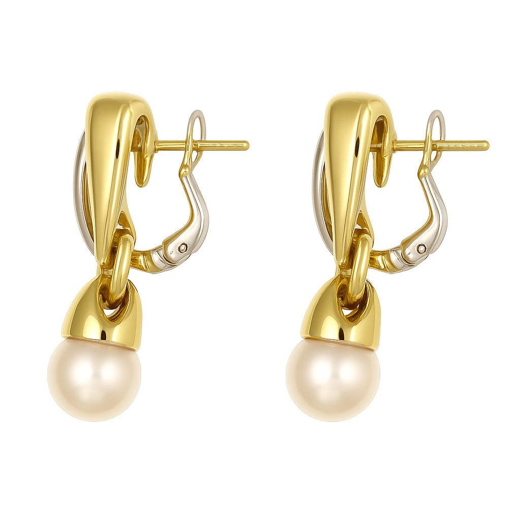 Orecchini - 18 carati Oro bianco, Oro giallo - 0.12ct. tw. Diamante (Naturale) - Perla