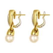 Orecchini - 18 carati Oro bianco, Oro giallo - 0.12ct. tw. Diamante (Naturale) - Perla