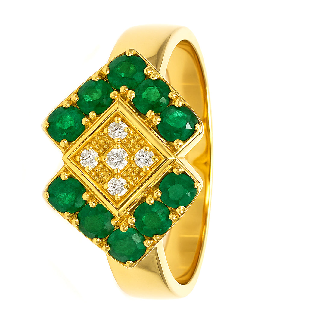 Anello - 18 carati Oro giallo - 0.70ct. tw. Smeraldo - Diamante