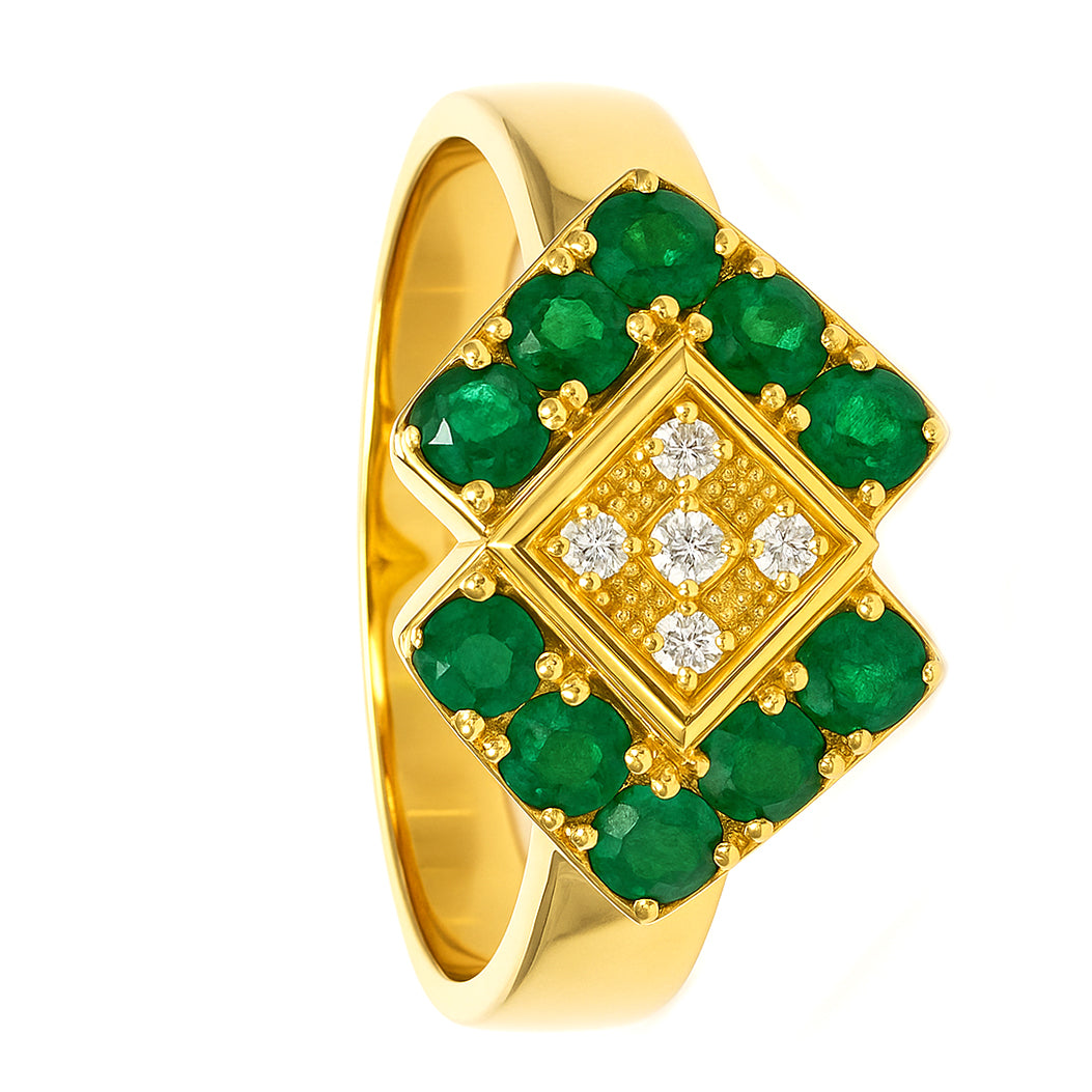 Anello - 18 carati Oro giallo - 0.70ct. tw. Smeraldo - Diamante