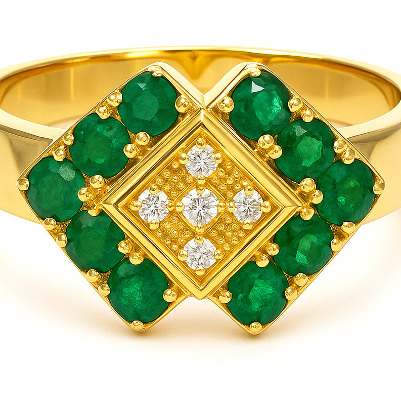 Anello - 18 carati Oro giallo - 0.70ct. tw. Smeraldo - Diamante