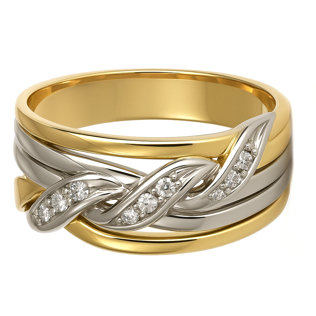 Anello - 18 carati Oro bianco, Oro giallo - 0.09ct. tw. Diamante (Naturale)