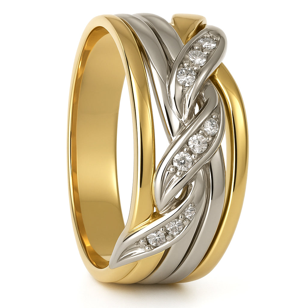 Anello - 18 carati Oro bianco, Oro giallo - 0.09ct. tw. Diamante (Naturale)