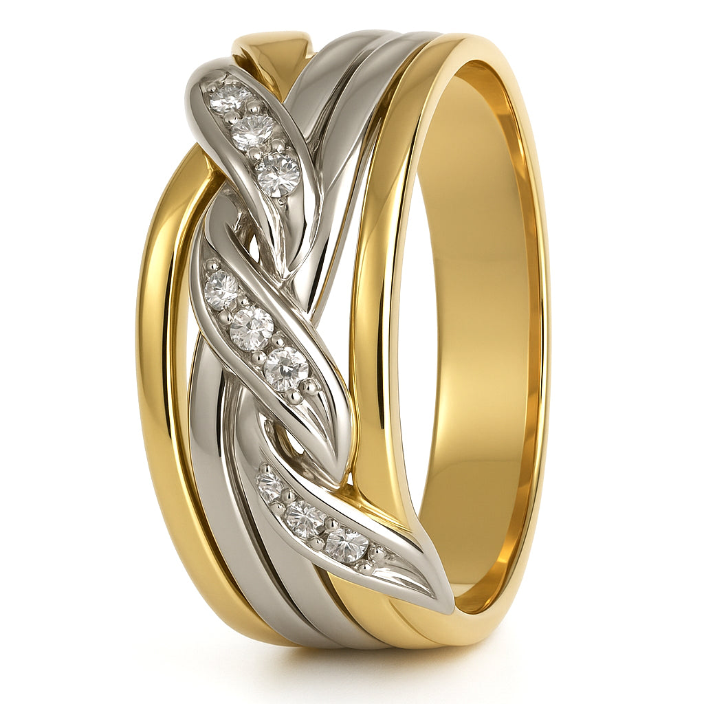 Anello - 18 carati Oro bianco, Oro giallo - 0.09ct. tw. Diamante (Naturale)