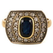 Anello in Oro giallo 18 carati e Argento 800- Zaffiro  Diamanti