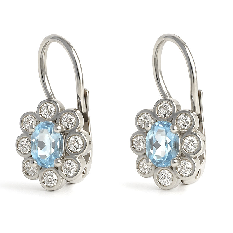 Orecchini - 18 carati Oro bianco - 1.14ct. tw. Acquamarina - Diamante