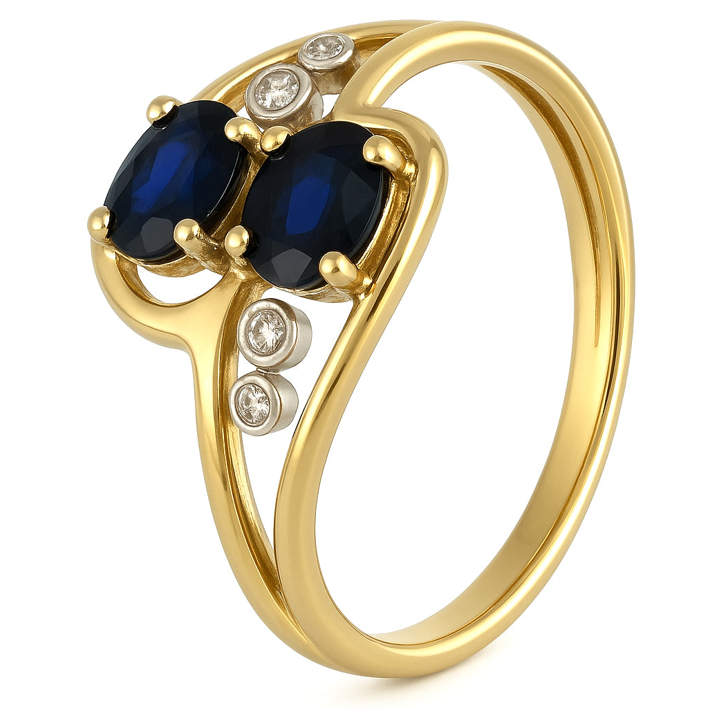 Anello - 18 carati Oro bianco, Oro giallo - 0.76ct. tw. Zaffiro - Diamante