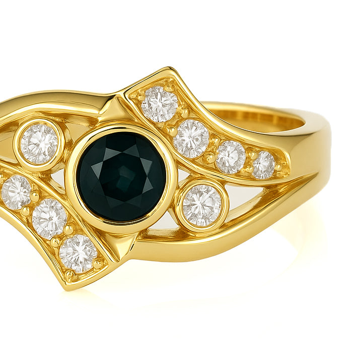 Anello - 18 carati Oro giallo - 0.64ct. tw. Zaffiro - Diamante