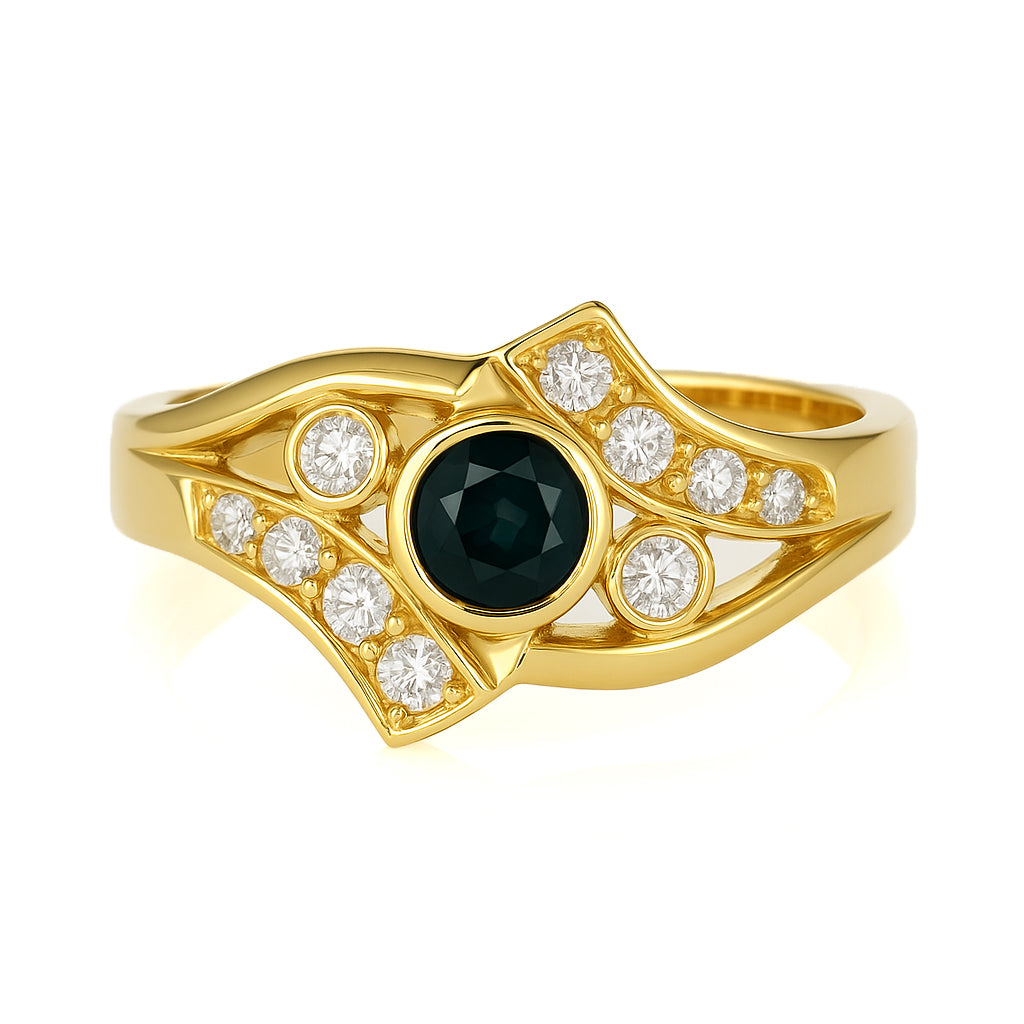 Anello - 18 carati Oro giallo - 0.64ct. tw. Zaffiro - Diamante