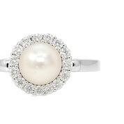 Anello - 18 carati Oro bianco - 0.14ct. tw. Diamante (Naturale) - Perla