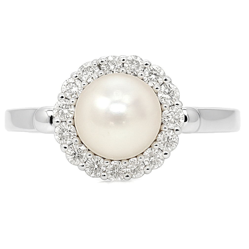 Anello - 18 carati Oro bianco - 0.14ct. tw. Diamante (Naturale) - Perla