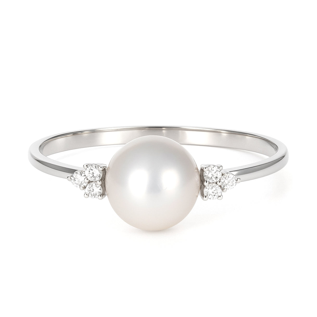 Anello - 18 carati Oro bianco - 0.09ct. tw. Diamante (Naturale) - Perla