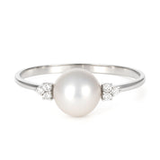 Anello - 18 carati Oro bianco - 0.09ct. tw. Diamante (Naturale) - Perla