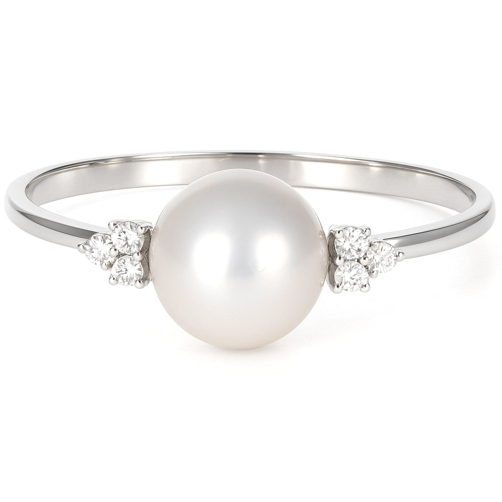 Anello - 18 carati Oro bianco - 0.09ct. tw. Diamante (Naturale) - Perla