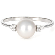 Anello - 18 carati Oro bianco - 0.09ct. tw. Diamante (Naturale) - Perla