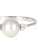 Anello - 18 carati Oro bianco - 0.09ct. tw. Diamante (Naturale) - Perla