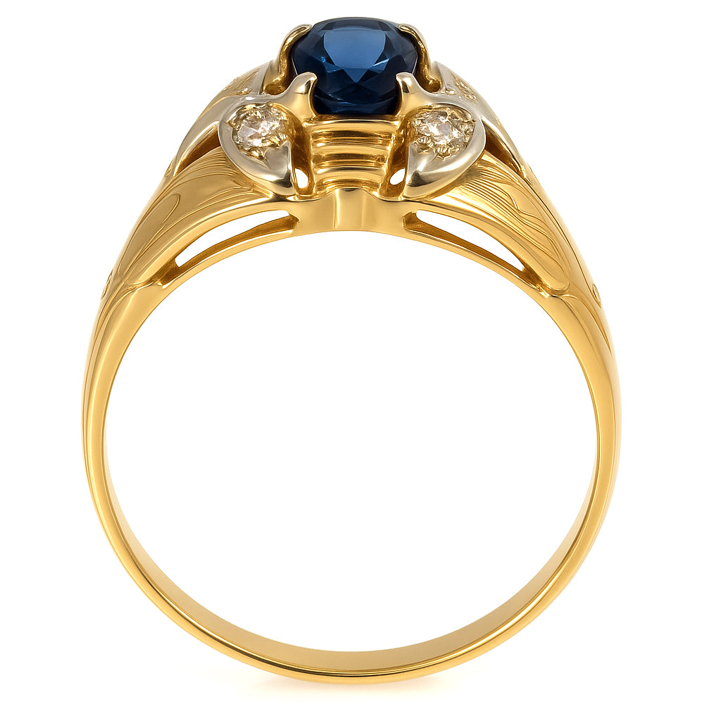 Anello - 18 carati Oro giallo, Oro bianco - 0.35ct. tw. Zaffiro - Diamante