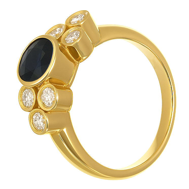 Anello - 18 carati Oro giallo - 0.81ct. tw. Zaffiro - Diamante