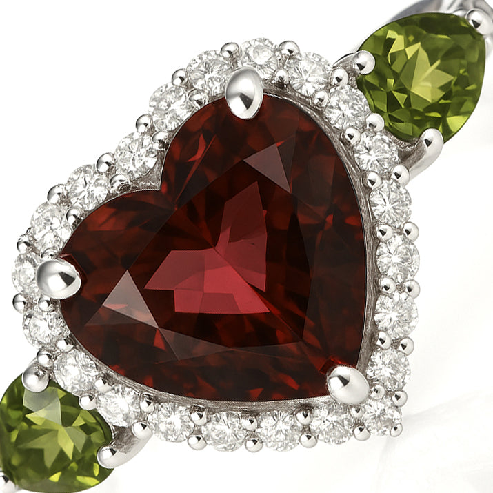 Anello - 18 carati Oro bianco, Diamanti - Tormalina - Peridoto - 3.36ct. tw.