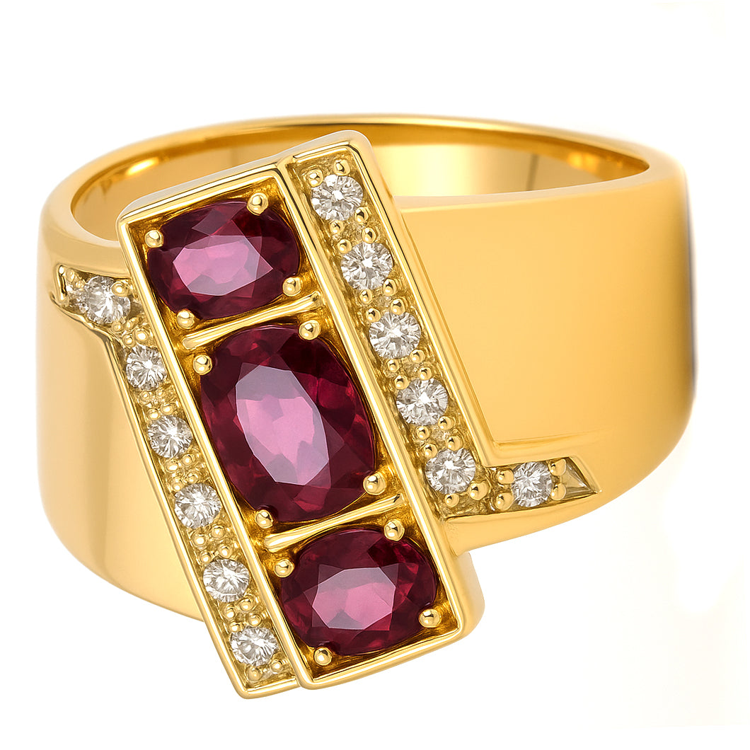 Anello - 18 carati Oro bianco, Oro giallo - 1.34ct. tw. Rubino - Diamante