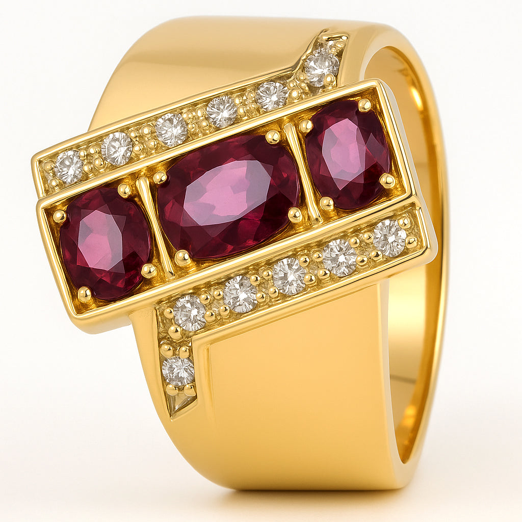 Anello - 18 carati Oro bianco, Oro giallo - 1.34ct. tw. Rubino - Diamante