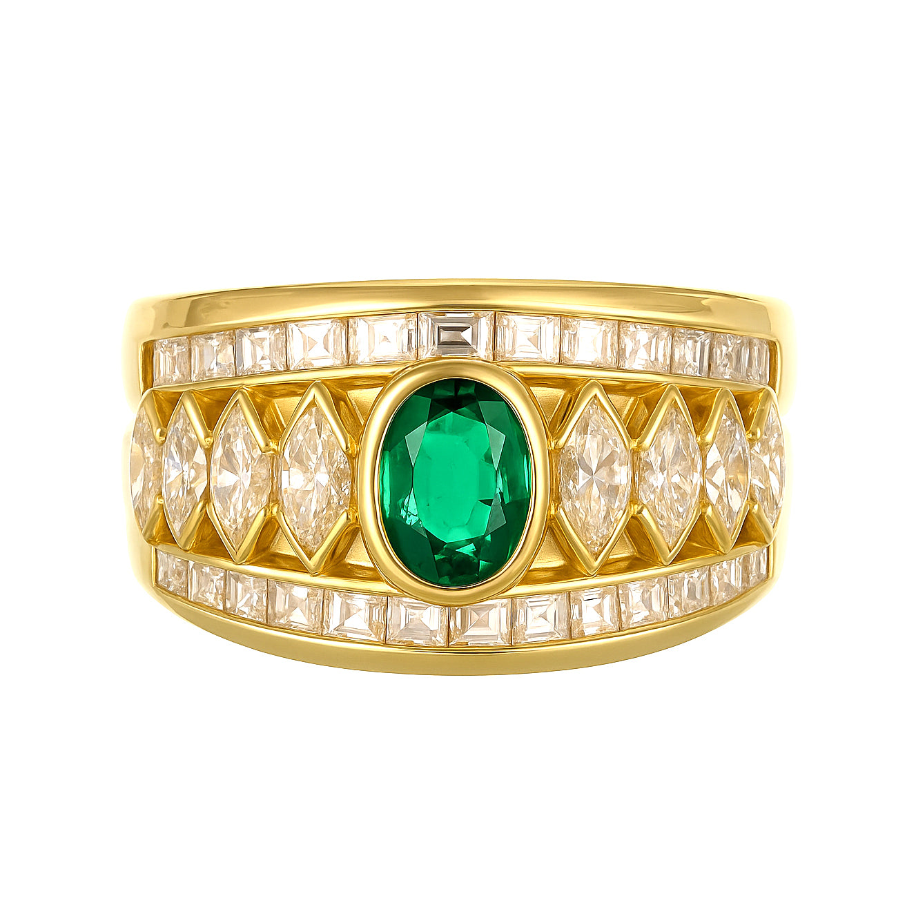 Anello - 18 carati Oro giallo - 2.30ct. tw. Smeraldo - Diamante