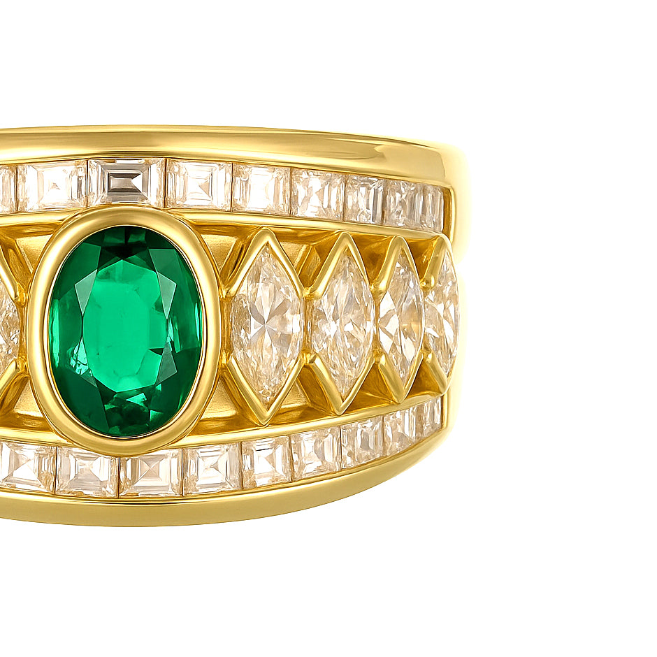 Anello - 18 carati Oro giallo - 2.30ct. tw. Smeraldo - Diamante