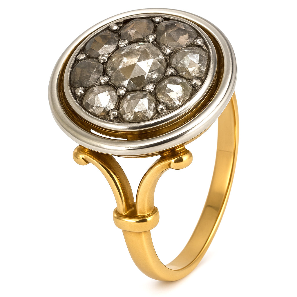 Anello in Oro giallo 18 carati e Argento 800 -  Diamanti