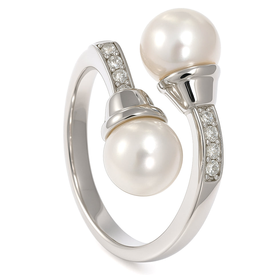 Anello - 18 carati Oro bianco - 0.12ct. tw. Diamante (Naturale) - Perla