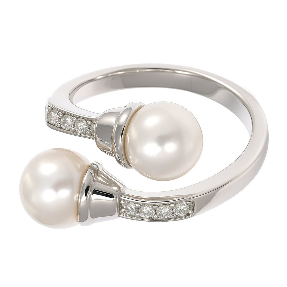 Anello - 18 carati Oro bianco - 0.12ct. tw. Diamante (Naturale) - Perla