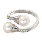 Anello - 18 carati Oro bianco - 0.12ct. tw. Diamante (Naturale) - Perla