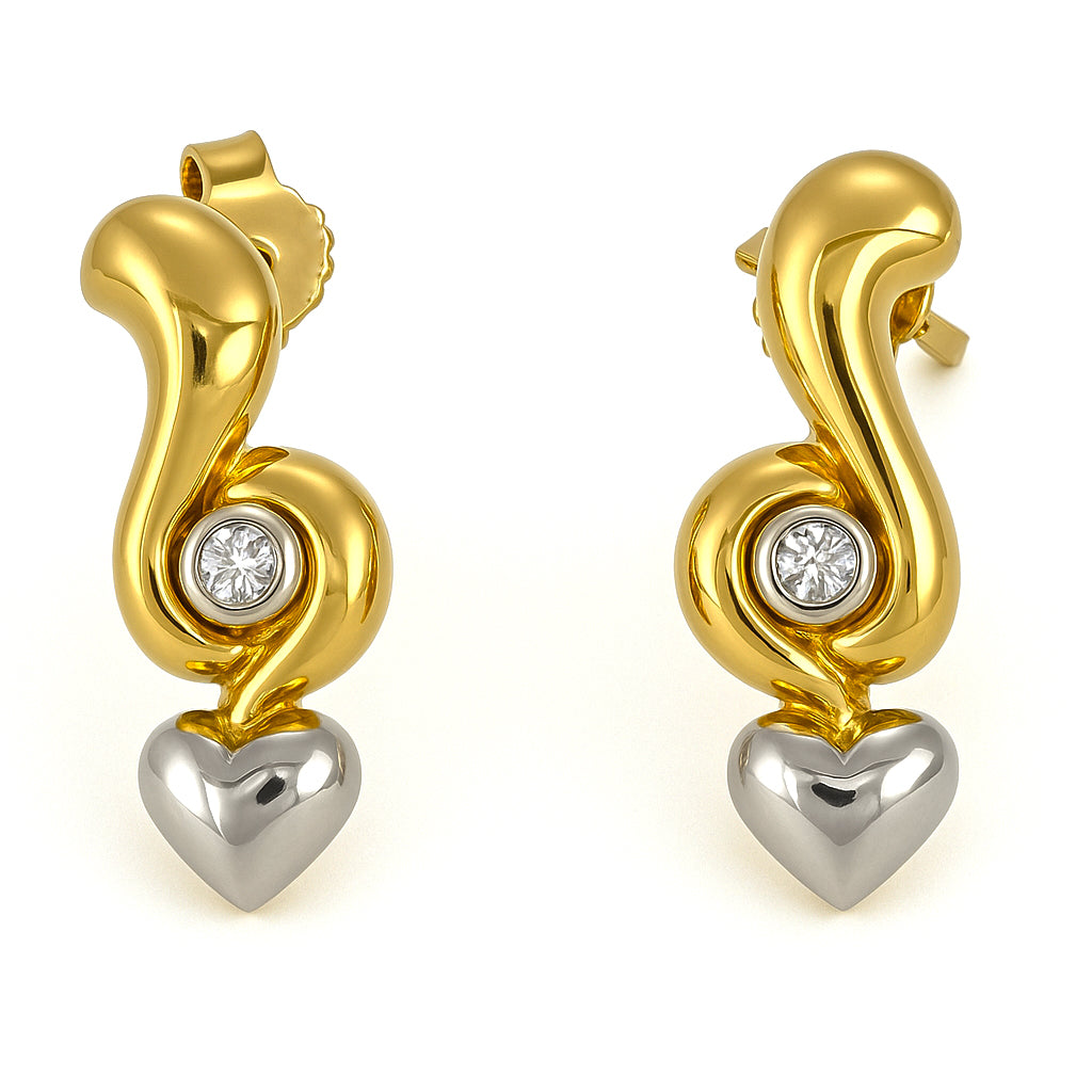 Orecchini - 18 carati Oro giallo, Oro bianco - 0.03ct. tw. Diamante (Naturale)