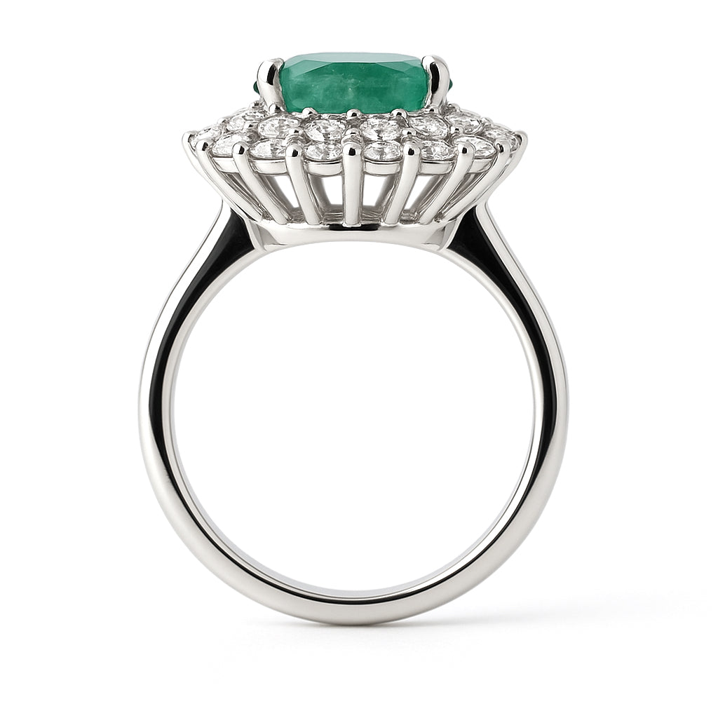 Anello - 18 carati Oro bianco - 3.70ct. tw. Smeraldo - Diamante