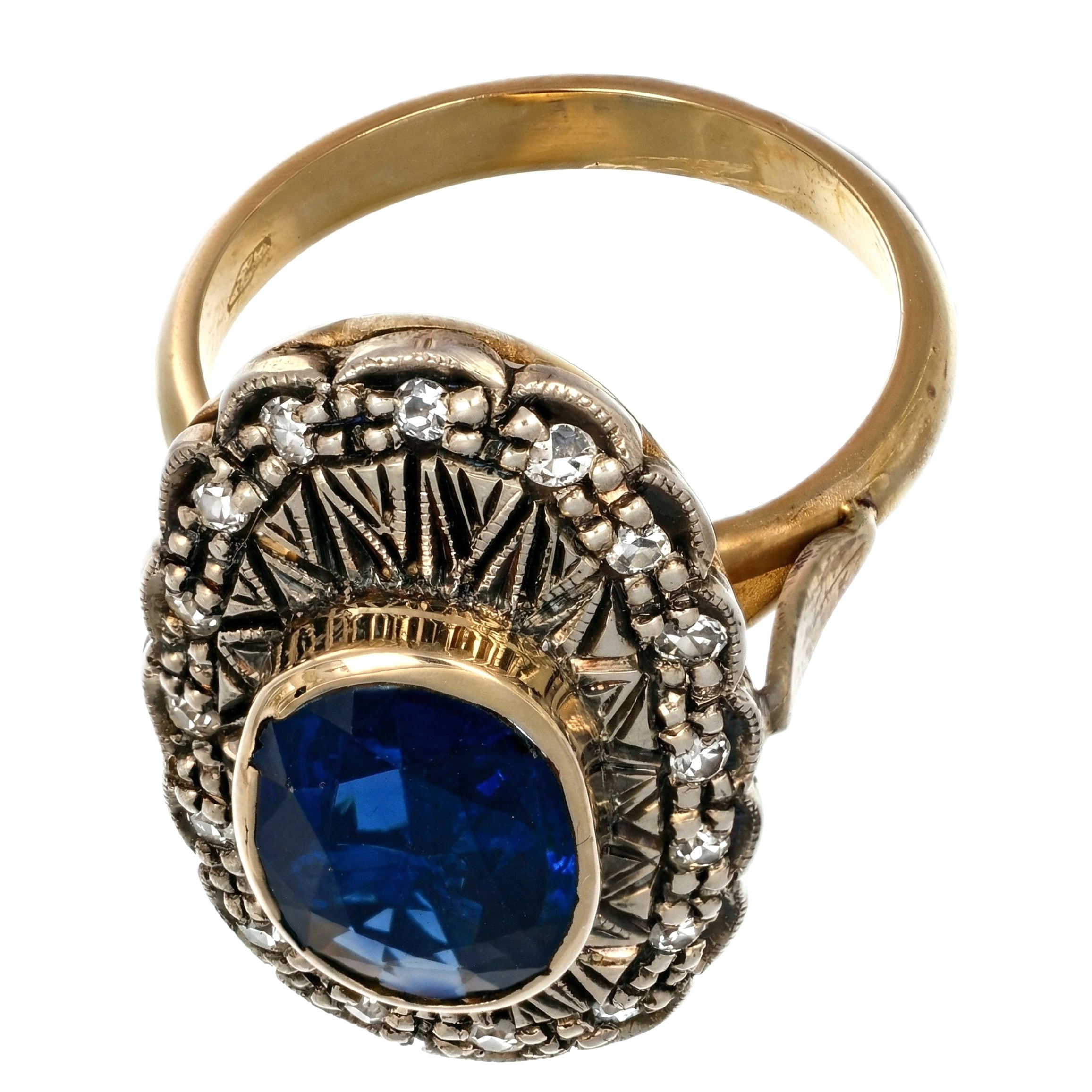 14 Oro giallo, Argento 925 - Anello - Zaffiro e Diamanti