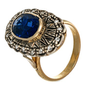 14 Oro giallo, Argento 925 - Anello - Zaffiro e Diamanti