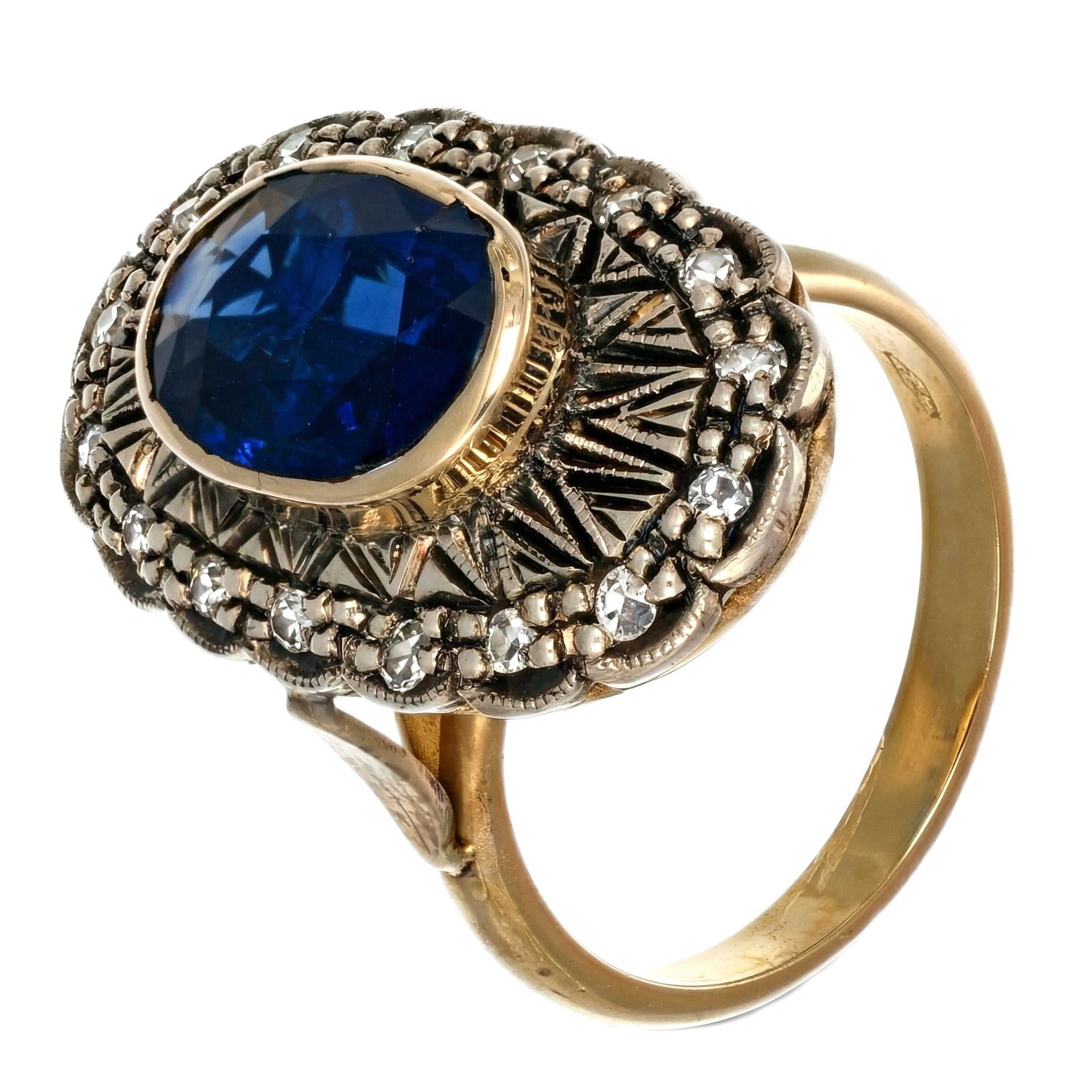 14 Oro giallo, Argento 925 - Anello - Zaffiro e Diamanti