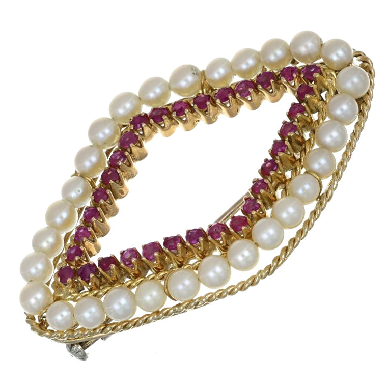 Spilla - 18 carati Oro giallo - 8.00ct. tw. Rubino - Perla