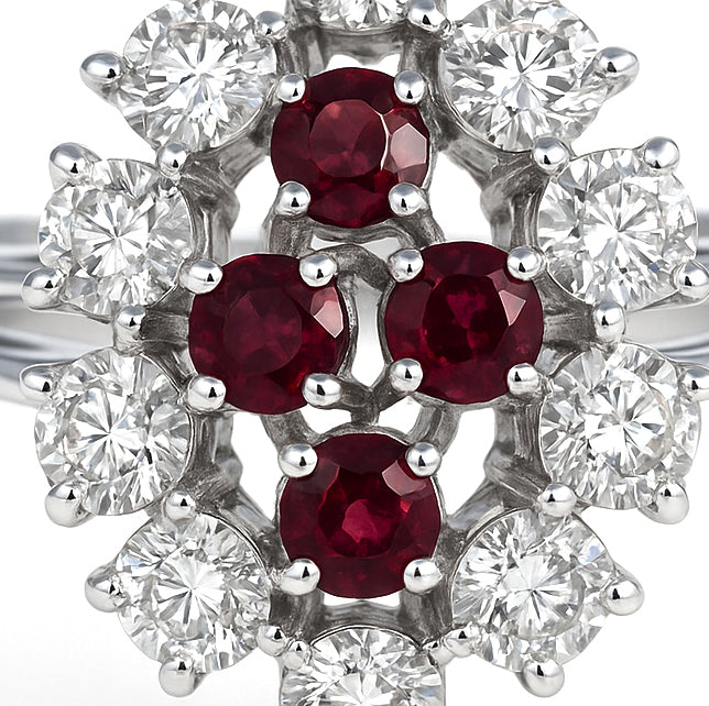 Anello - 18 carati Oro bianco - 1.46ct. tw. Rubino - Diamante
