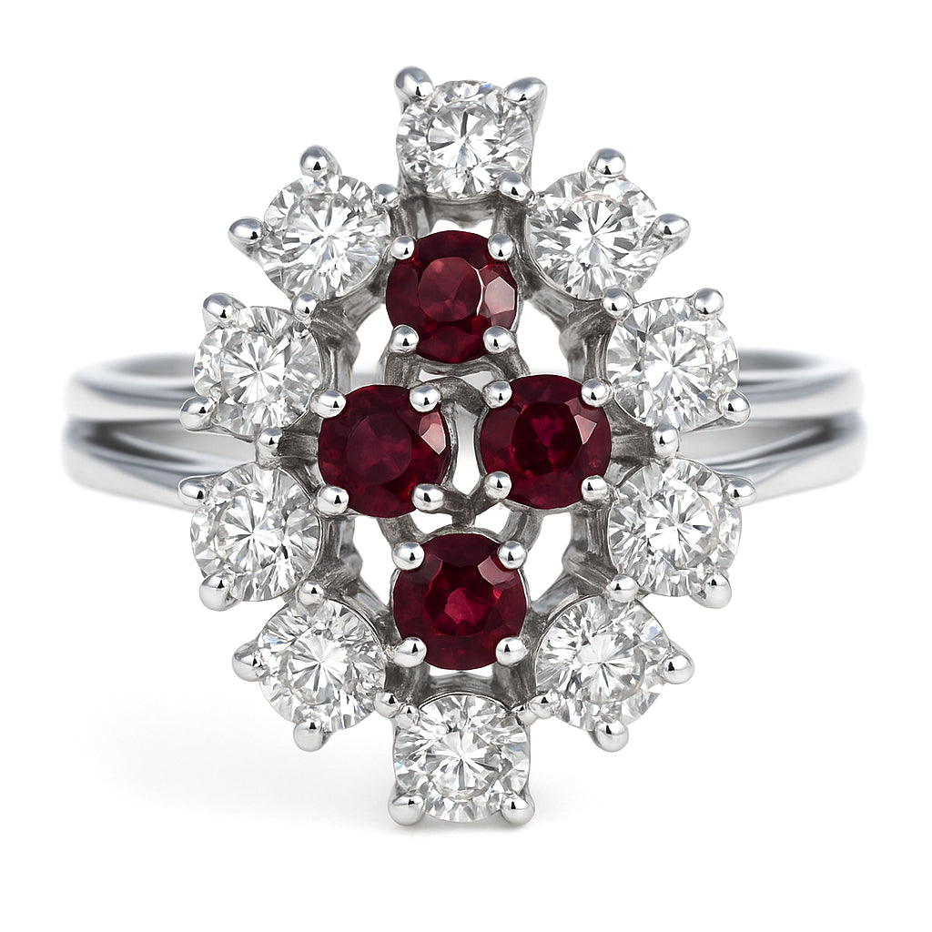 Anello - 18 carati Oro bianco - 1.46ct. tw. Rubino - Diamante