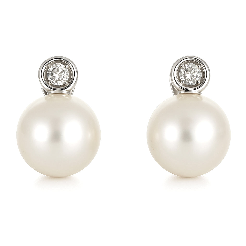 Orecchini - 18 carati Oro bianco - 0.05ct. tw. Diamante (Naturale) - Perla