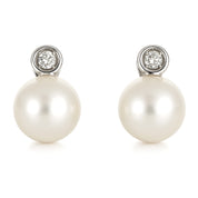 Orecchini - 18 carati Oro bianco - 0.05ct. tw. Diamante (Naturale) - Perla