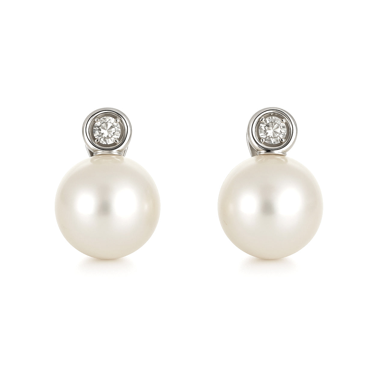 Orecchini - 18 carati Oro bianco - 0.05ct. tw. Diamante (Naturale) - Perla