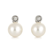 Orecchini - 18 carati Oro bianco - 0.05ct. tw. Diamante (Naturale) - Perla