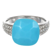 Anello - 18 carati Oro bianco - 5.32ct. tw. Turchese - Diamante