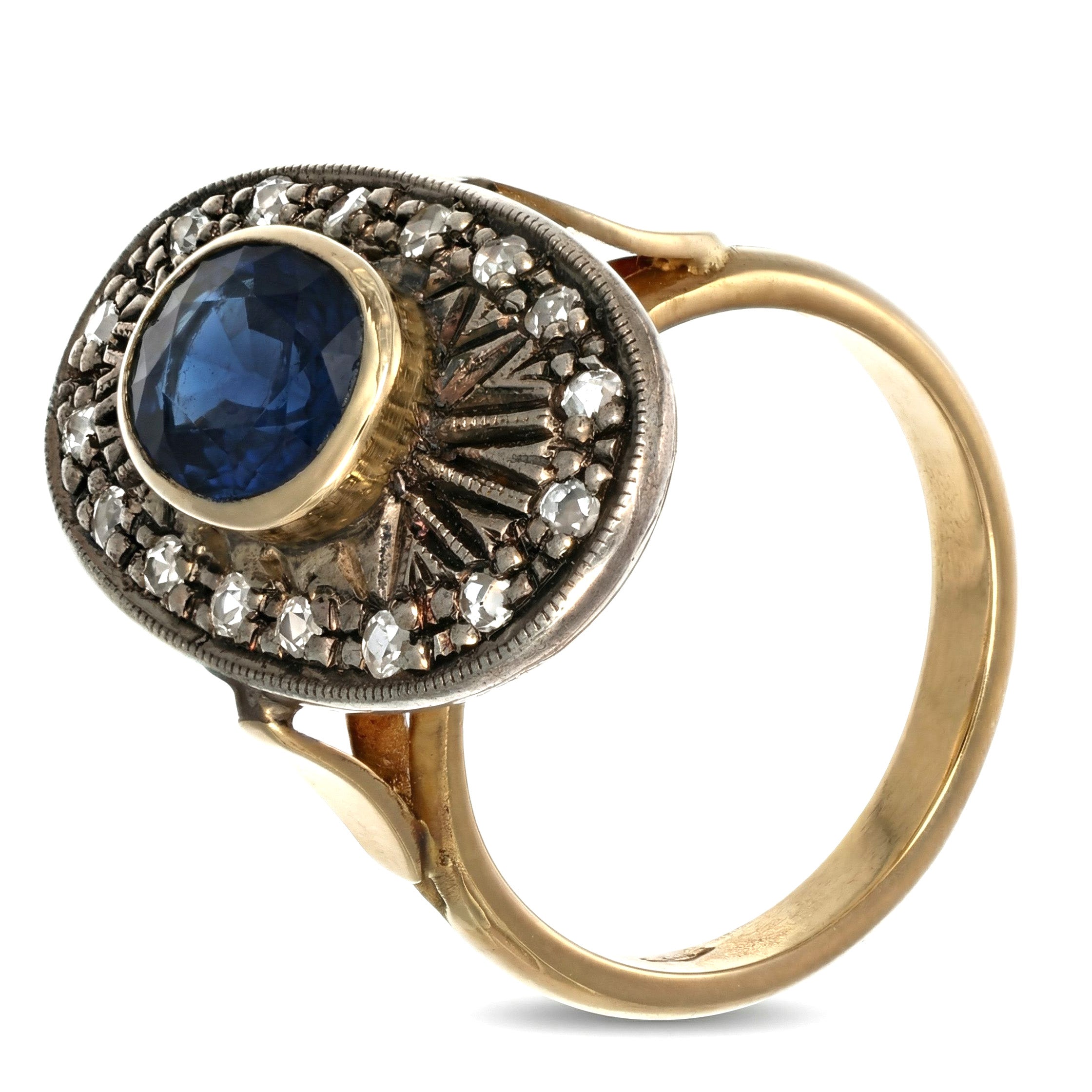 14 carati Oro giallo, Argento 925 - Anello- Zaffiro -Diamanti