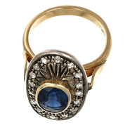 14 carati Oro giallo, Argento 925 - Anello- Zaffiro -Diamanti