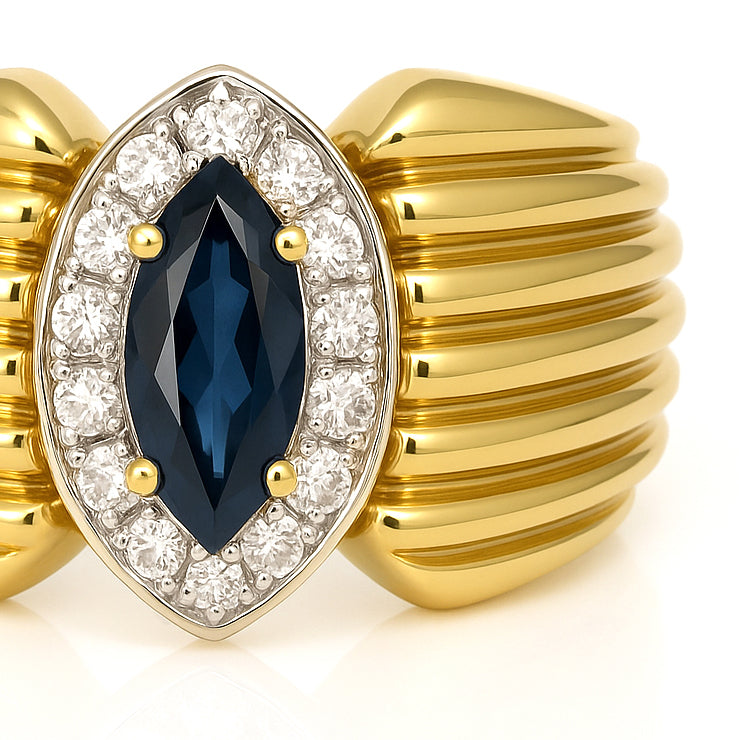 Anello - 18 carati Oro bianco, Oro giallo - 114.00ct. tw. Zaffiro - Diamante