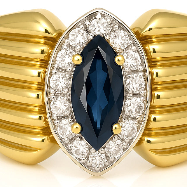 Anello - 18 carati Oro bianco, Oro giallo - 114.00ct. tw. Zaffiro - Diamante