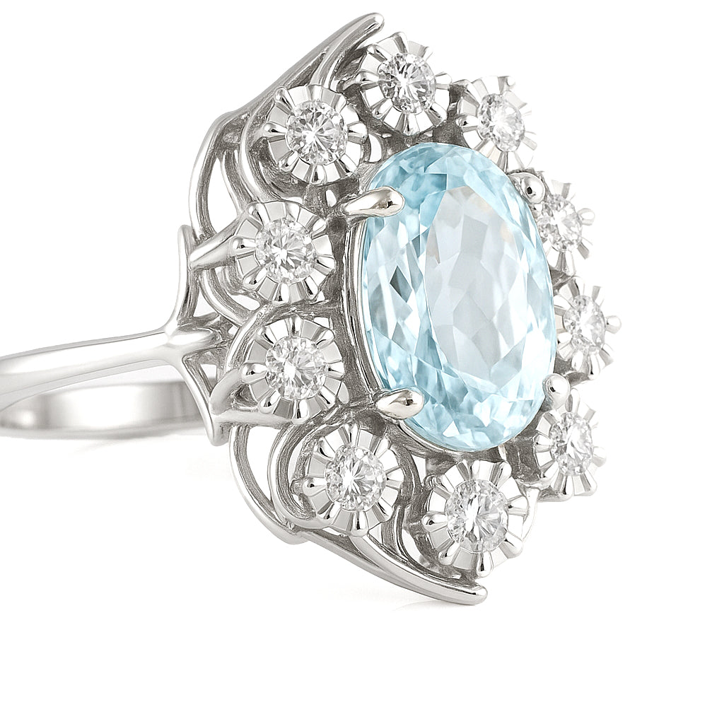 Anello - 18 carati Oro bianco - 1.95ct. tw. Acquamarina - Diamante