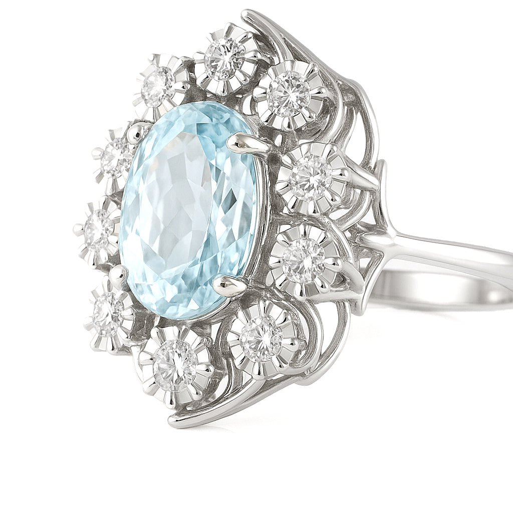 Anello - 18 carati Oro bianco - 1.95ct. tw. Acquamarina - Diamante